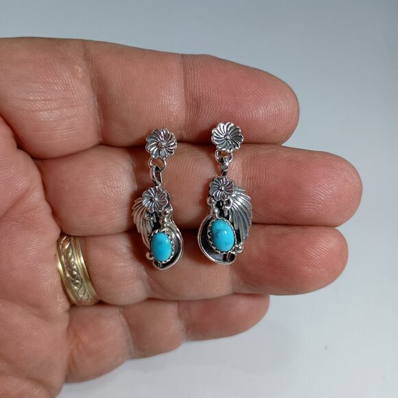 Native America Navajo Sterling Silver Turquoise Post Earring's By Verley Betone - Picture 6 of 7
